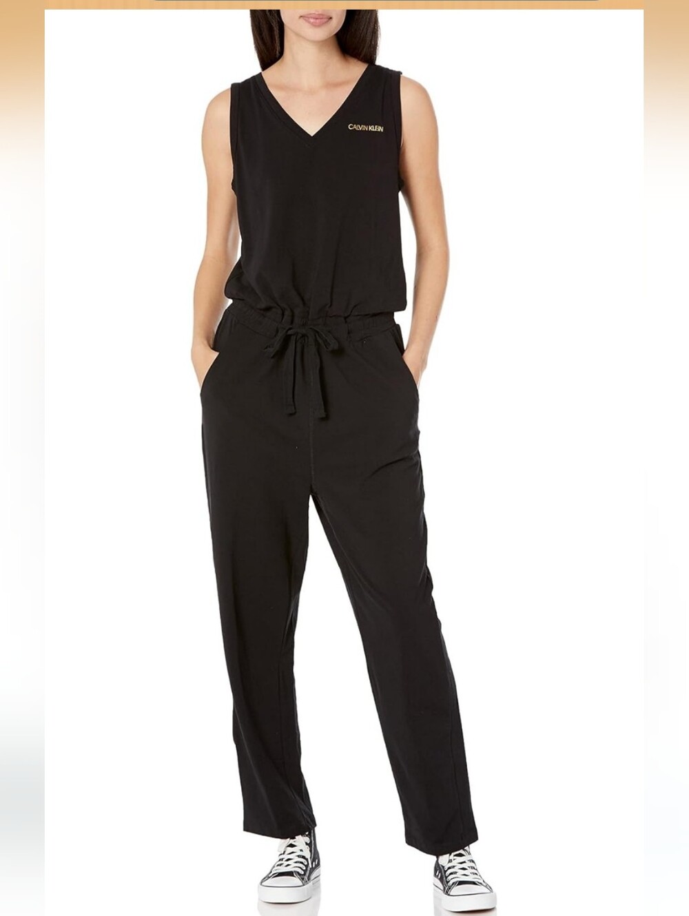 Calvin Klein Women's Designer Logo Jumpsuit Romper W/ Drawstring Euc Sz S/P